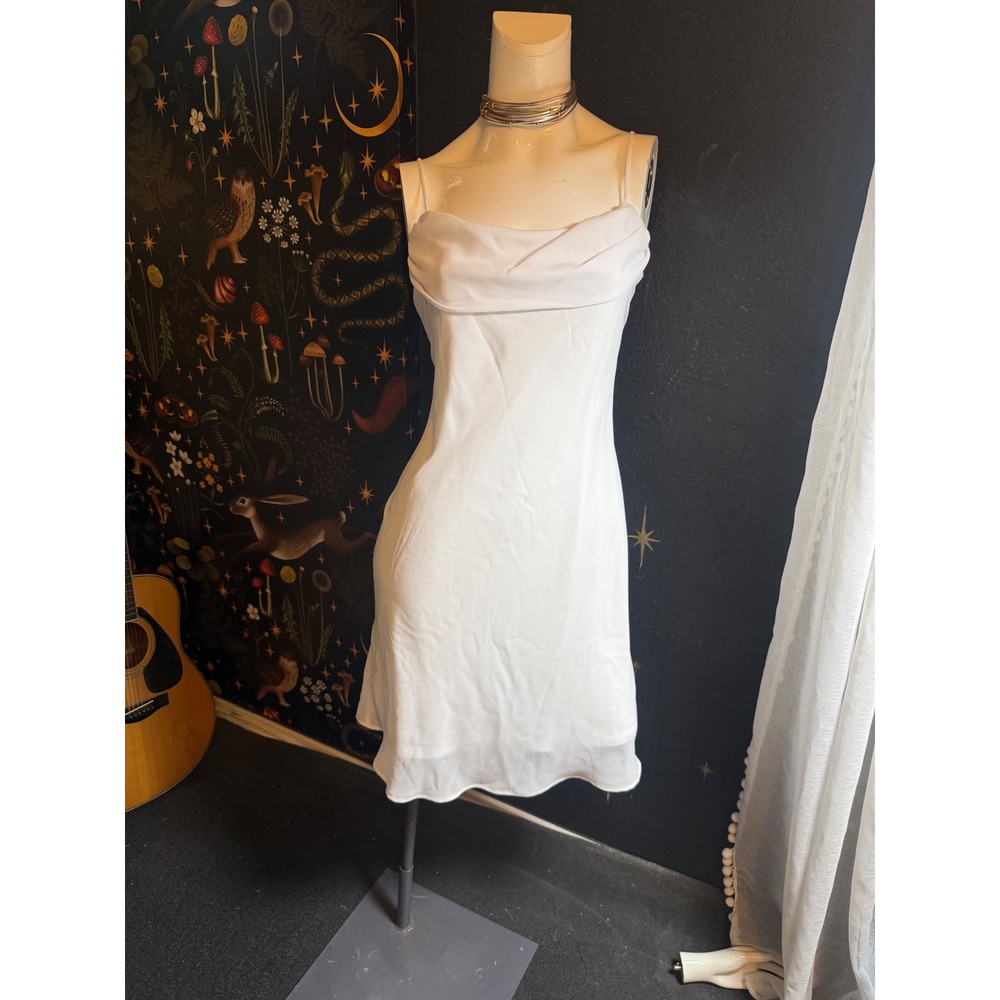 Vintage Jody California White Cowl Neck Mini Dress Spaghetti Strap Size 9